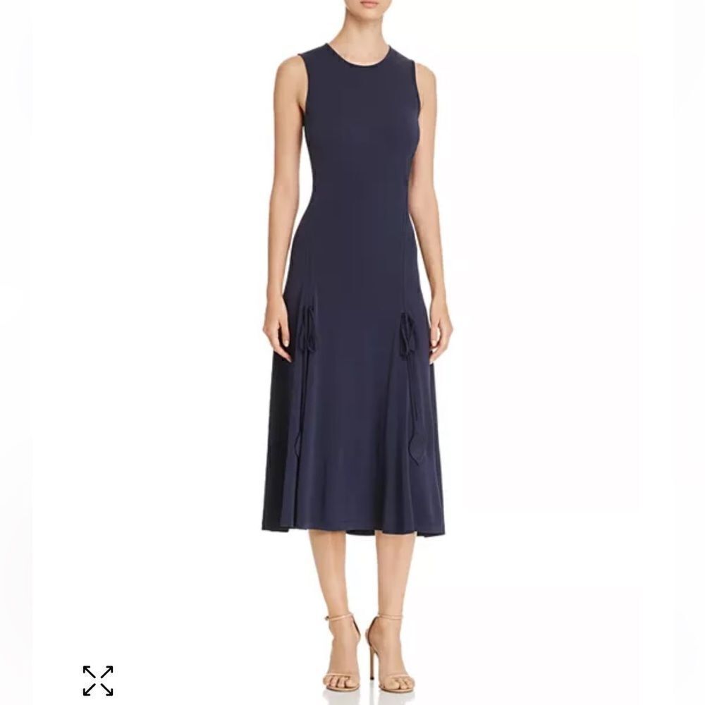 Tory Burch L Shannon Navy Vertical Drawstring Sleeveless High Low Midi Dress